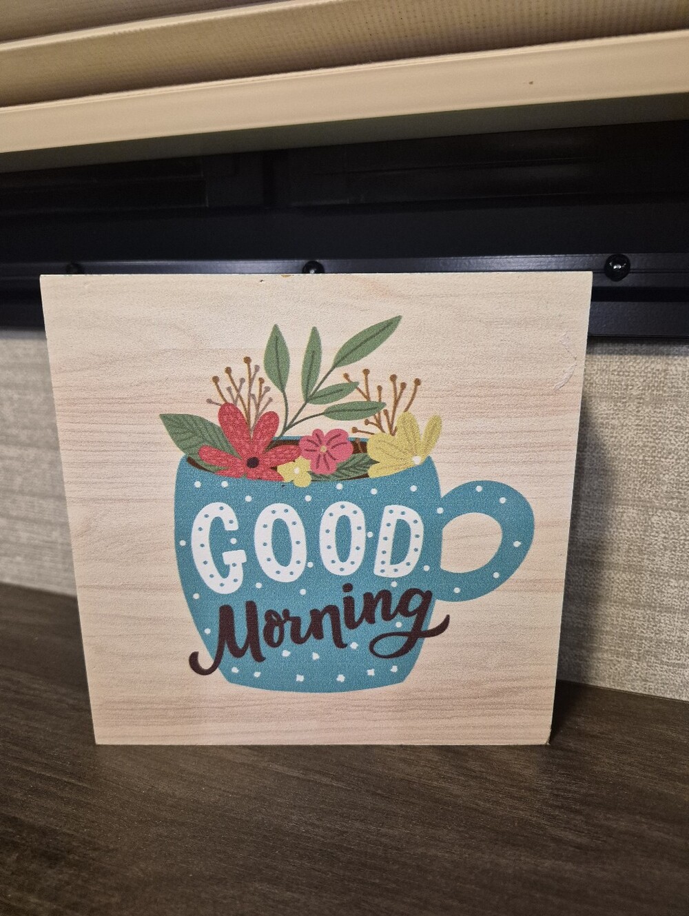 Good Morning Floral Mug Wooden Wall Sign